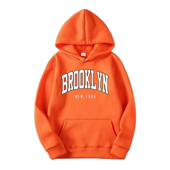 Fgnfyis Women Unisex Men's Letter Graphic Hoodies Long Sleeve Drawstring Pocket Casual Lined Pullover Sweatshirt Autumn Winter Clothes Men Sweatshirts Orange XXL