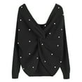 thumbnail image 1 of Fgnfyis Women V Neck Pearl Studded Button Design Irregular Off Shoulder Knit Sweater Black One Size, 1 of 2