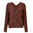 thumbnail image 1 of Fgnfyis Women V Neck Pearl Studded Button Design Irregular Off Shoulder Knit Sweater Brown One Size, 1 of 6