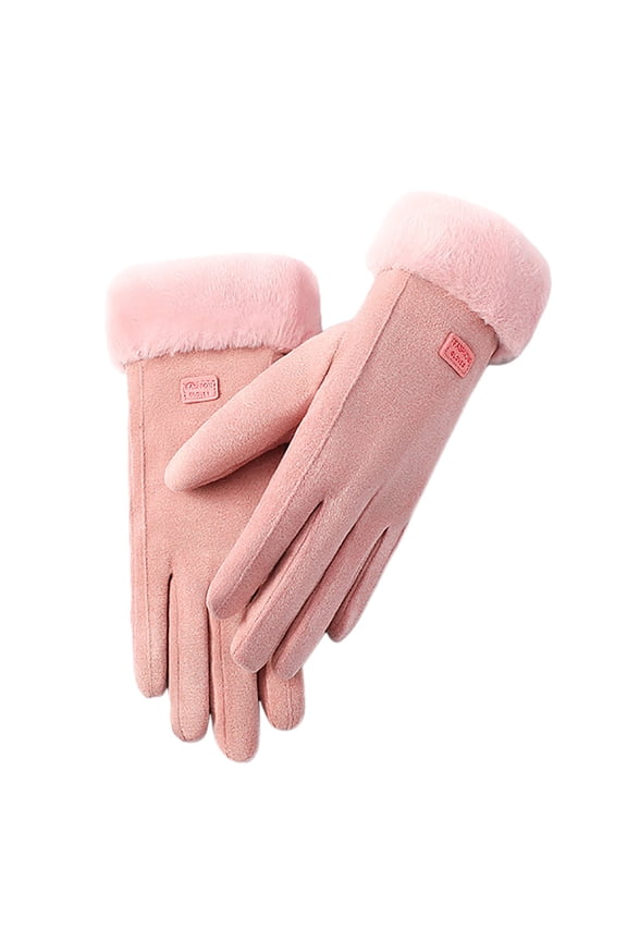 Women Warm Knitted Gloves with Rabbit Wool Touchscreen for Cycling Outdoor Activities and Cold Protection Pink