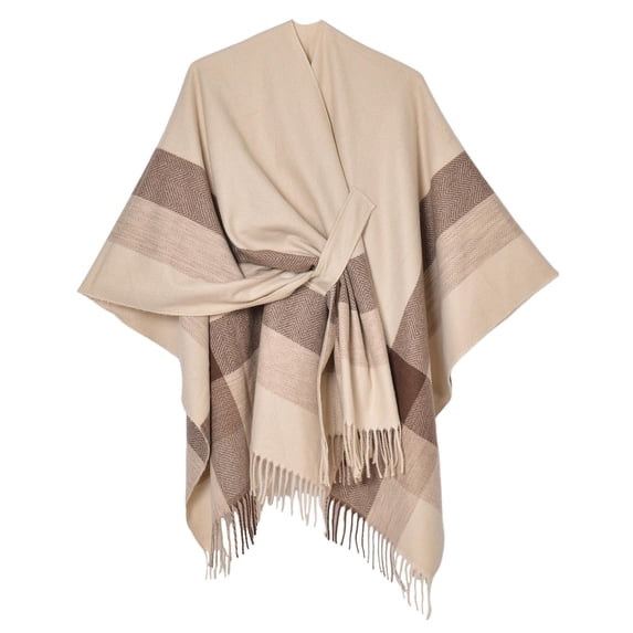 Fgnfyis Women Warm Shawl Wraps for Women Cape Winter Cardigan Sweaters Open Front Poncho Beige
