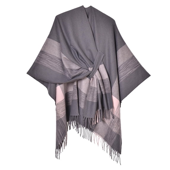 Fgnfyis Women Warm Shawl Wraps for Women Cape Winter Cardigan Sweaters Open Front Poncho Grey