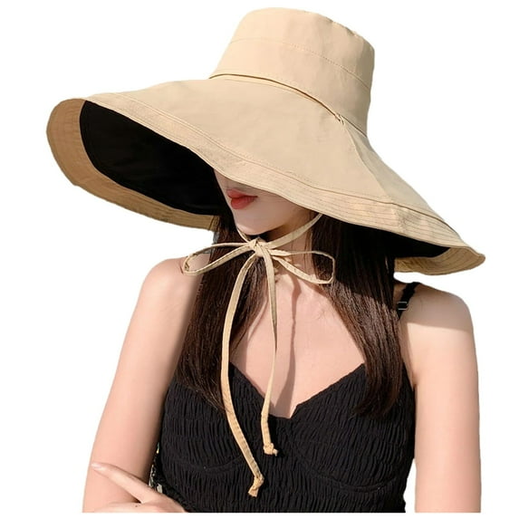 Fgnfyis Women Wide Brim Soft Reversible Beach Hat Breathable Sun Hat Casual Womens Hats Beige