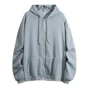 Fgnfyis Women Winter Warm Fashion Long Sleeve Loose Solid Color Zip Up Hoodie with Pocket Sweater Coat Grey S