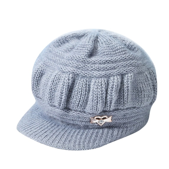 Fgnfyis Women Winter Warm Knit Hat, Wool Ski Caps with Visor for Cold Weather Protection - Womens Winter Hat Grey