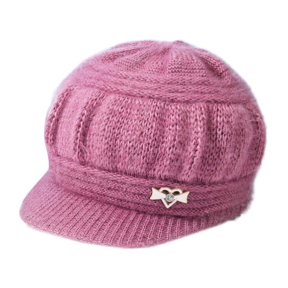 Fgnfyis Women Winter Warm Knit Hat, Wool Ski Caps with Visor for Cold Weather Protection - Womens Winter Hat Pink