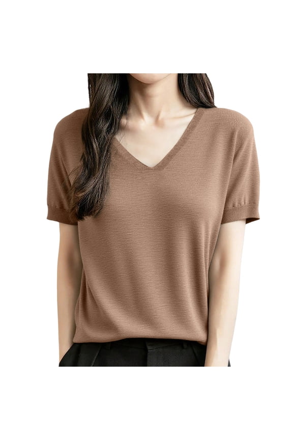 Women Wool Blend Sweater Lightweight Business Casual Blouse for Summer Fall Tops Khaki M