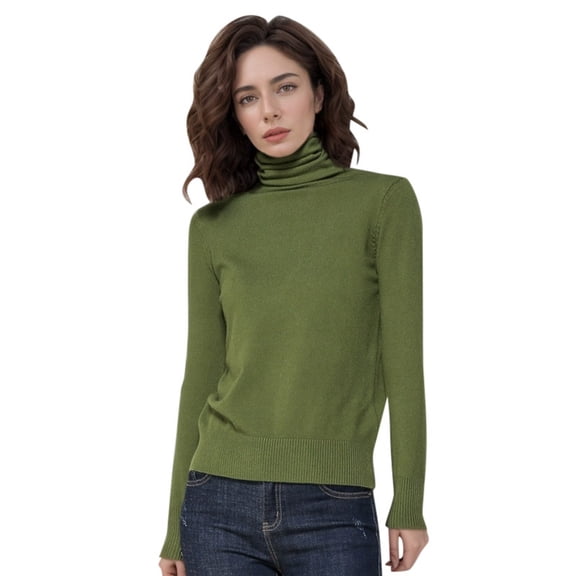 Fgnfyis Women Wool Seamless Turtleneck Sweater First Line Long Sleeve Knitted Pullover Top Army Green XXL