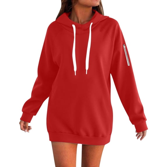 Fgnfyis Women Zip Up Hoodie Soft Cozy Pullover Long Sleeve Casual with Pocket for Outdoor Winter Red M
