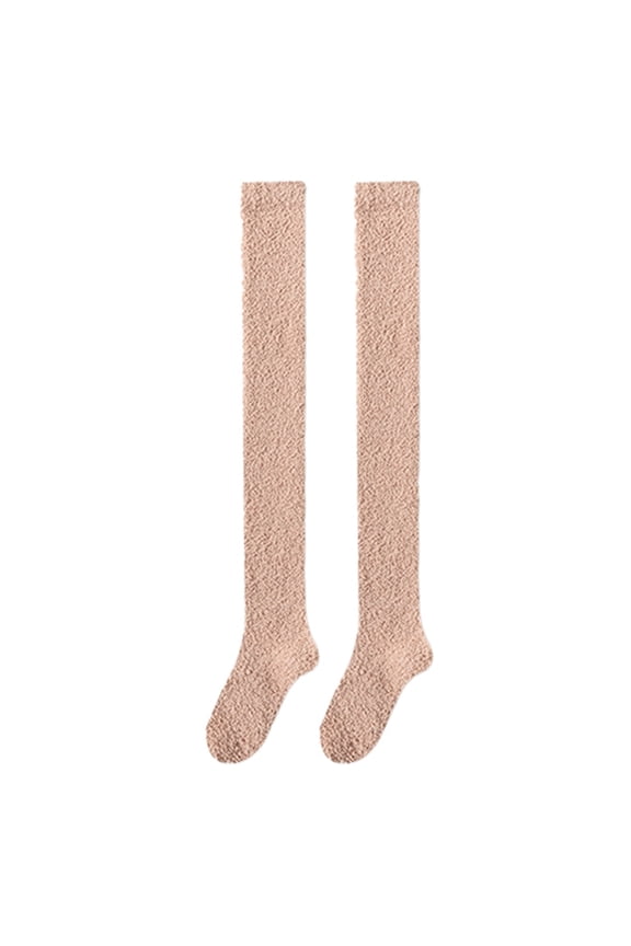 Women's Autumn Winter Solid Color Velvet Thickened Thermal Knee High Socks for Home Warmth and Comfort Rose Gold One Size