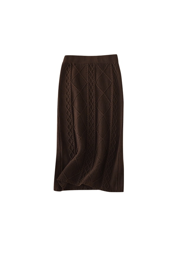 Women's Autumn and Winter Thick Wool Knitted Skirt Long Straight Skirt for Cozy Season Wear Coffee One Size
