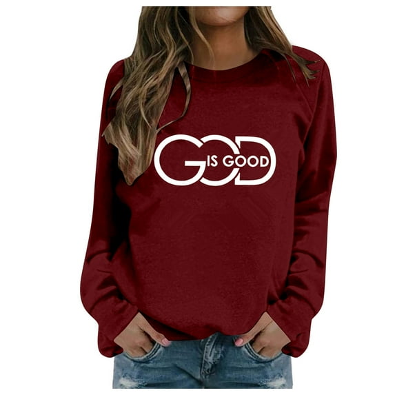 Fgnfyis Women's Casual Crewneck Pullover Hoodie Women with Canned Food Festival Print Loose Fit Sweatshirt for Fall and Winter Seasons Wine S