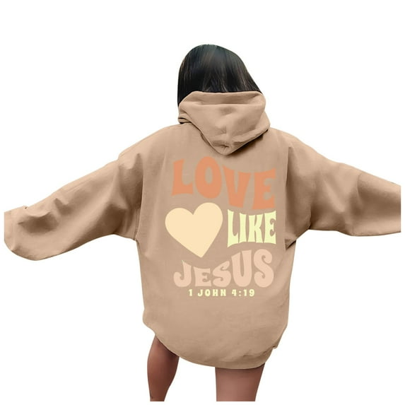 Fgnfyis Women's Casual Long Sleeve Graphic Print Hooded Sweatshirts Pullover Tops with Letter Design for Streetwear and Comfortable Wear Khaki XL
