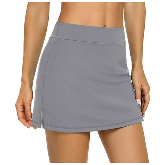 Fgnfyis Women's Casual Solid Tennis Skirt Yoga Sport Skirt with Built In Shorts for Comfortable Wear Grey M