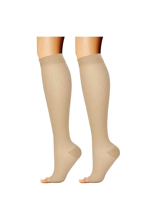 Women's Casual Sports Compression Calf Socks Solid Design Everyday Wear Comfortable Stockings Beige S