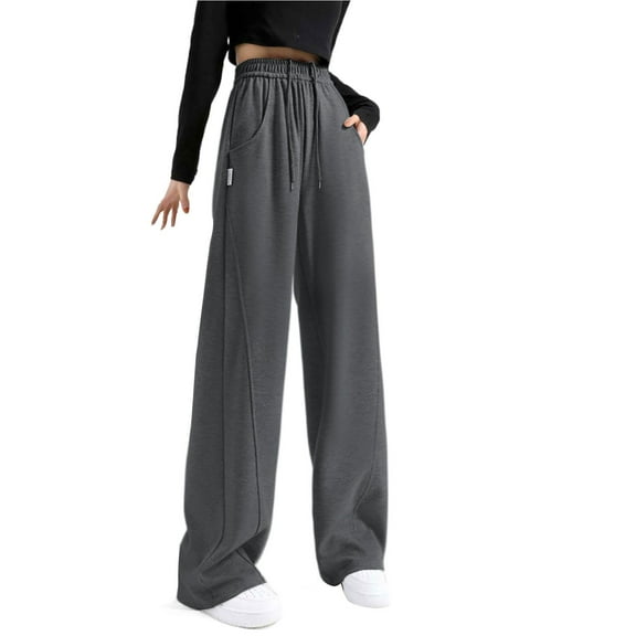 Fgnfyis Women's Casual Sweatpants Relaxed Fit Baggy Clothes High Waist Drawstring Waist with Pockets Loose Cargo Joggers Pants for Comfort Dark Gray L