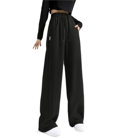 Fgnfyis Women's Casual Sweatpants Relaxed Fit Baggy Clothes High Waist Drawstring Waist with Pockets Loose Cargo Joggers Pants for Comfort Black M