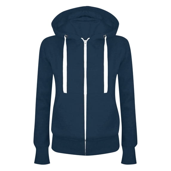 Fgnfyis Women's Casual Zip Up Hoodie with Patchwork Design Long Sleeve Hooded Sport Coat for Fashionable Streetwear and Outdoor Activities Dark Blue XL