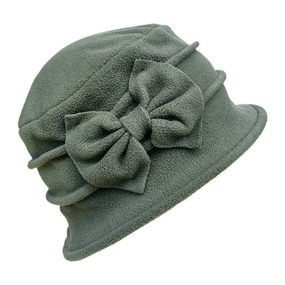 Fgnfyis Women's Double Layer Bucket Hat Thick Autumn Winter Warm Hat with Elegant Bow Korean European Style Winter Hats for Women Army Green