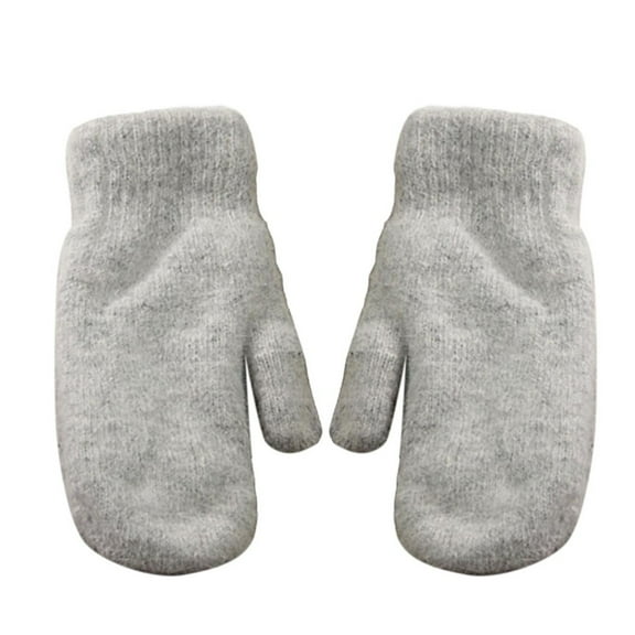 Fgnfyis Women's Double Layer Stretch Knit Mittens Soft Thermal Winter Warmth Gloves For Outdoor Activities Grey One Size