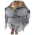thumbnail image 1 of Fgnfyis Women's Elegant Tassel Cape Suede Bucket Wrap Shawl Fashionable Outerwear Accessory Grey One Size, 1 of 4