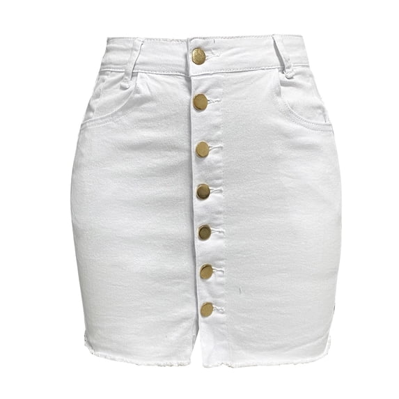 Fgnfyis Women's Elegant and Alluring Fashionable Solid Color Denim Skirt Bodycon Fit Metal Button Mini Skirt Casual Skirt White XL