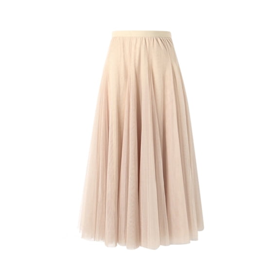 Fgnfyis Women's Fashion Big Swing Skirt Thin A-line Skirt Solid Color Skirt Sheer Mesh Maxi Skirt Flowy Beige XL