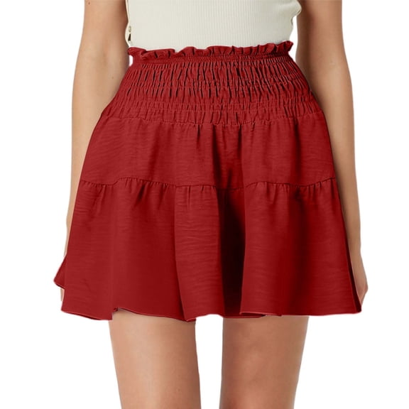 Fgnfyis Women's Flowy A-Line Skirt High Waisted Peplum Mini Style Pleated Cute Skirt for a Feminine Red XXL