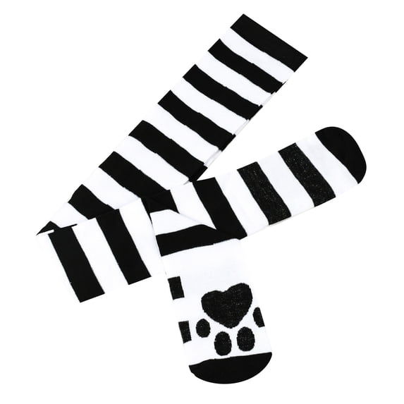 Fgnfyis Women's Foot Bottom Cat Pattern Striped High Tube Socks Thigh High Over Knee Socks Socks for Women Japanese Style Socks Black