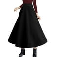 thumbnail image 1 of Fgnfyis Women's High Elastic Waist Maxi Wool Skirt A-line Plaid Winter Warm Flare Long Skirt Plus Size Skirts for Fall Black L, 1 of 4