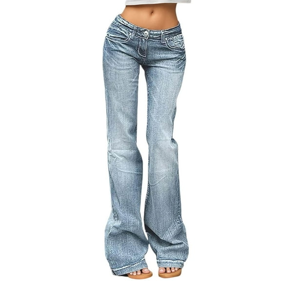 Fgnfyis Women's High Waisted Flare Jeans Retro Stretch Denim Pants Casual Comfortable Skinny Fit Bootcut Trousers for Ladies Bootcut Jeans for Women Light Blue L