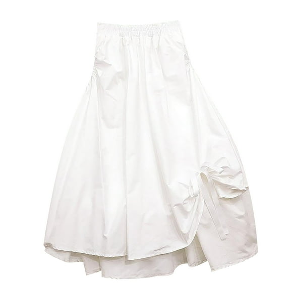 Fgnfyis Women's Irregular A-Line Midi Skirt with Big Swing Summer Casual Skirt Flowy Trendy Skirts White L