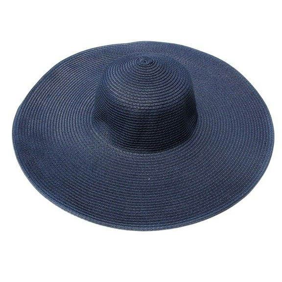 Fgnfyis Women's Korean Style Oversized Sun Hat Wide Brim Straw Floppy Foldable Cap for Beach Summer Outdoor Activities Navy One Size
