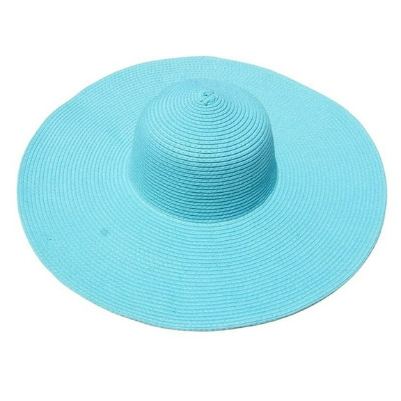 Fgnfyis Women's Korean Style Oversized Sun Hat Wide Brim Straw Floppy Foldable Cap for Beach Summer Outdoor Activities Sky Blue One Size