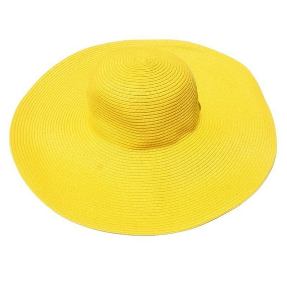 Fgnfyis Women's Korean Style Oversized Sun Hat Wide Brim Straw Floppy Foldable Cap for Beach Summer Outdoor Activities Yellow One Size