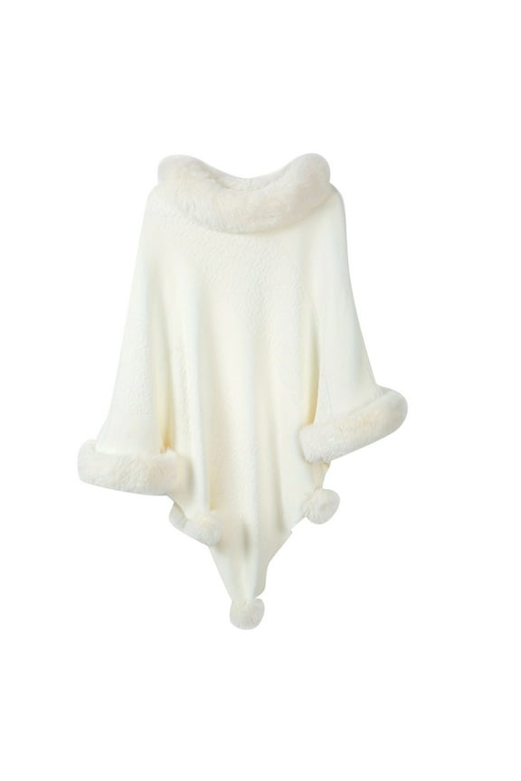 Women's Large Collar Pullover Shawl Cape Thickened Warm Outerwear Top for Casual Comfort White One Size