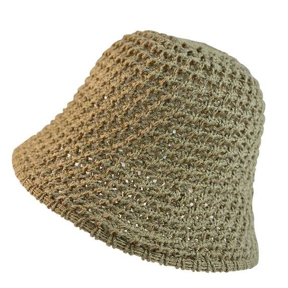 Fgnfyis Women's Lightweight Woven Straw Bucket Hat for Sun and Outdoor Summer Activities with Wide Brim Khaki A
