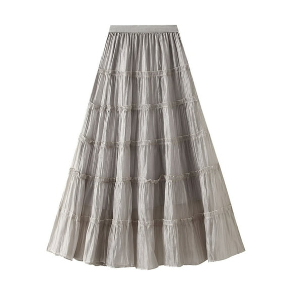 Fgnfyis Women's Long Mesh Skirt Summer Casual Maxi Skirt with Sheer Detail Comfortable Flowy Skirt for Daily Wear Pair with Tops Tiered Design Grey One Size