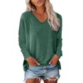 thumbnail image 1 of Fgnfyis Women's Long Sleeve T-Shirt Soft Casual Loose Fit Pocket Detail Flip Hem Comfortable Basic Top for Everyday Wear Green M, 1 of 4