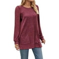 thumbnail image 1 of Fgnfyis Women's Long Sleeve T-Shirt Soft Casual Loose Fit Pocket Detail Flip Hem Comfortable Basic Top for Everyday Wear Red XL, 1 of 4