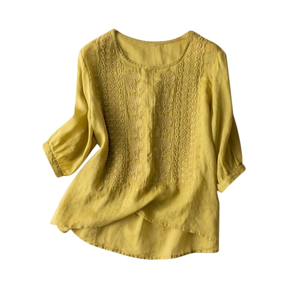 Fgnfyis Women's Long Sleeve T-Shirt Soft Casual Loose Fit Pocket Detail Flip Hem Comfortable Basic Top for Everyday Wear Yellow M