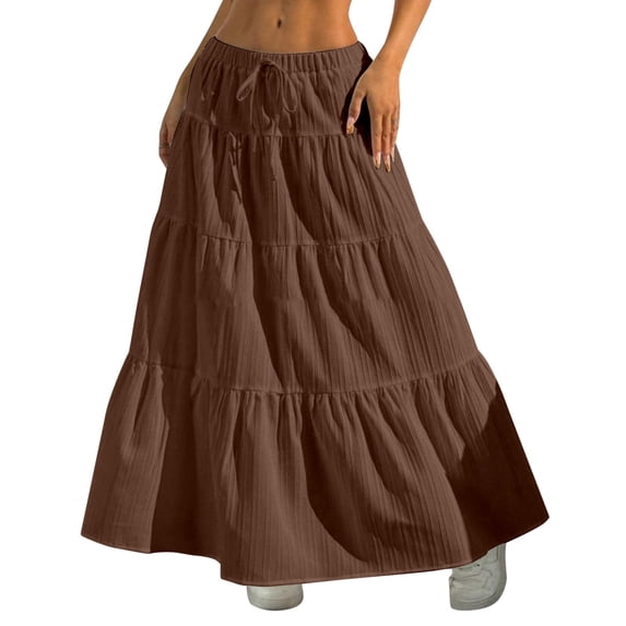 Fgnfyis Women's Loose A-Line Skirt with Fashion Elastic Waist and Tie Belt for a Comfortable and Stylish Ensemble Coffee M