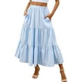 thumbnail image 1 of Fgnfyis Women's Mid Length Skirt with Pockets High Elasticity Waist Flowing Ruffles Casual Summer Bohemian Style A-Line Skirt Light Blue XXL, 1 of 4