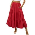 thumbnail image 1 of Fgnfyis Women's Mid Length Skirt with Pockets High Elasticity Waist Flowing Ruffles Casual Summer Bohemian Style A-Line Skirt Red M, 1 of 4