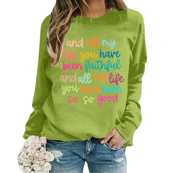 Fgnfyis Women's Oversized Letter Print Crewneck Sweatshirts Long Sleeve Lightweight Loose Fit Pullover Top for Casual Comfort and Style Green XL