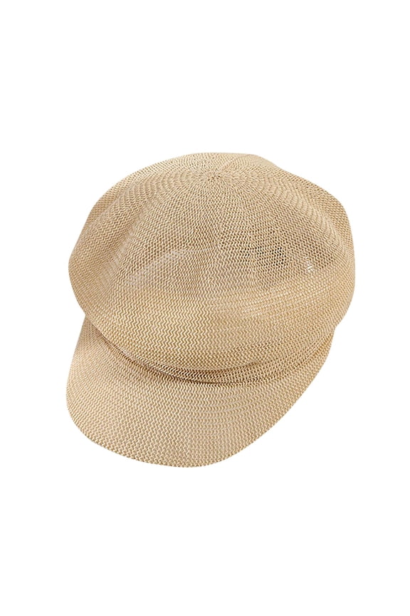 Women's Paper Straw Balloon Hat Peaked Sun Hat Flat Top Newsboy Style Cap Womens Hats Beige