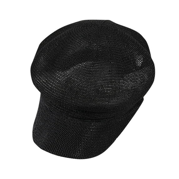 Fgnfyis Women's Paper Straw Balloon Hat Peaked Sun Hat Flat Top Newsboy Style Cap Womens Hats Black