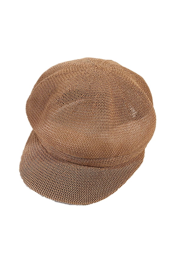 Women's Paper Straw Balloon Hat Peaked Sun Hat Flat Top Newsboy Style Cap Womens Hats Khaki