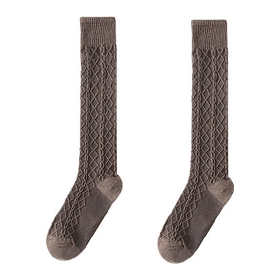 Fgnfyis Women's Patterned Calf Socks Oatmeal Color Long Autumn Winter Thickened Wool Blend Warm Knee High Stockings Brown