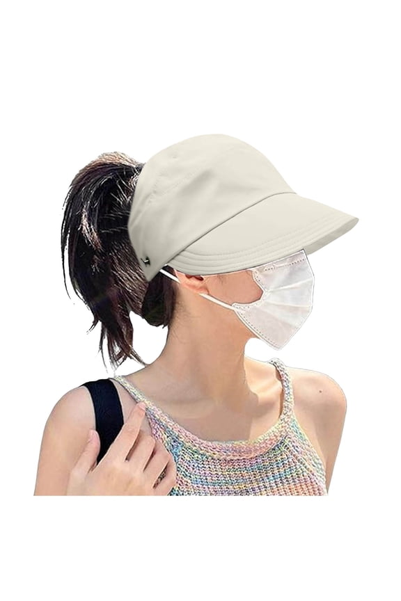 Women's Ponytail Empty Top Hat Summer Outdoor Sun Shading Tongue Hat Casual Womens Winter Hat White